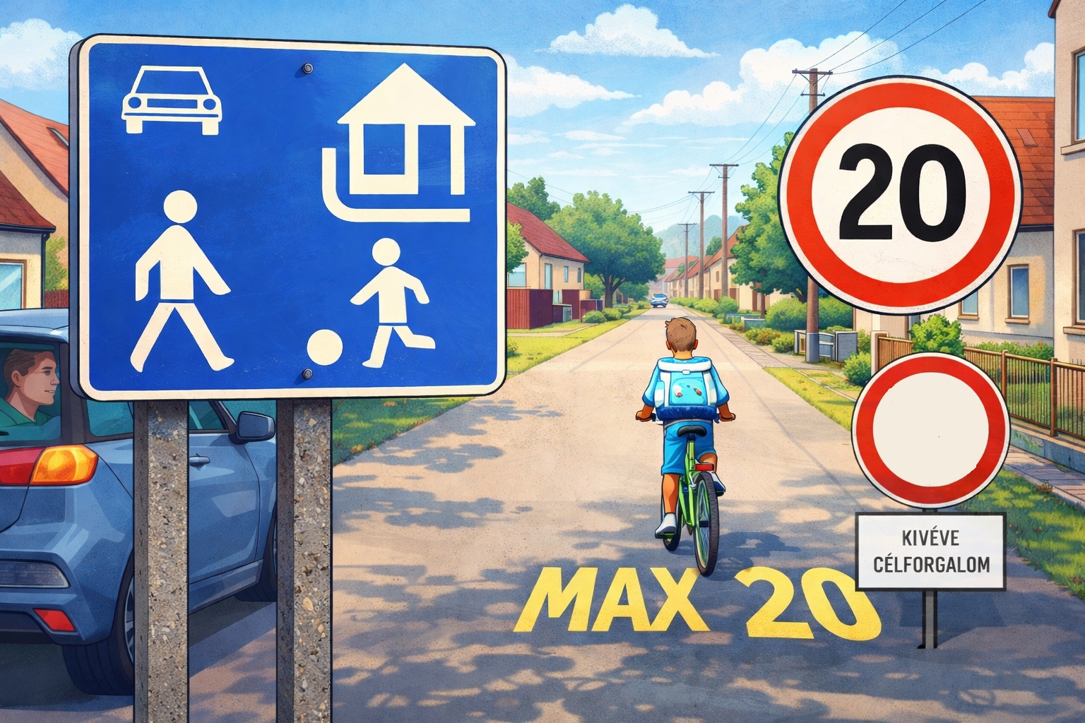 Lakó-pihenő övezet - maximum 20km/h és behajtani tilos kivéve célforgalom